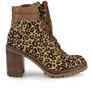 Sam Edelman Sade Leopard Print Lace-Up Ankle Boots 8M
